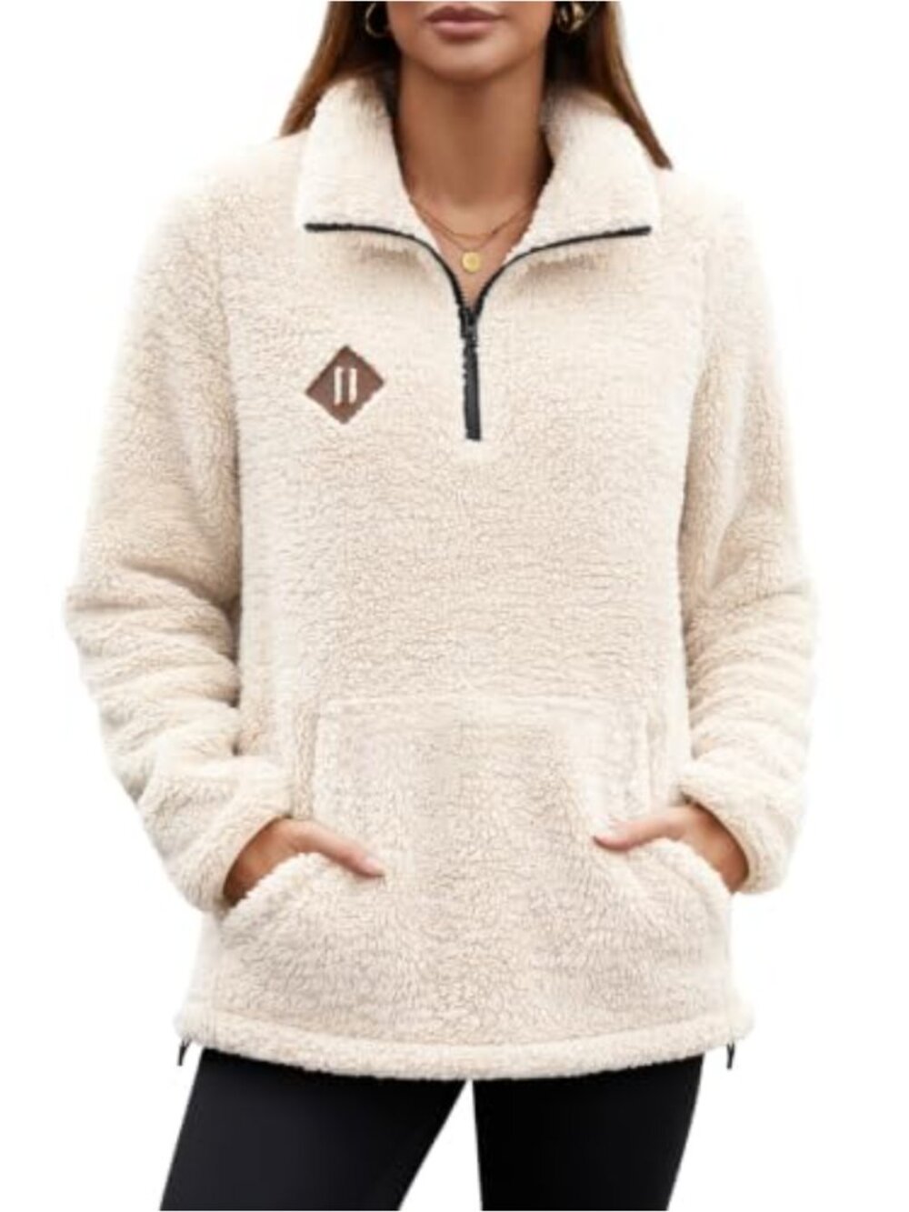 Sherpa Fleece Half Zip Pullover Sweatshirt Kangaroo Pocket